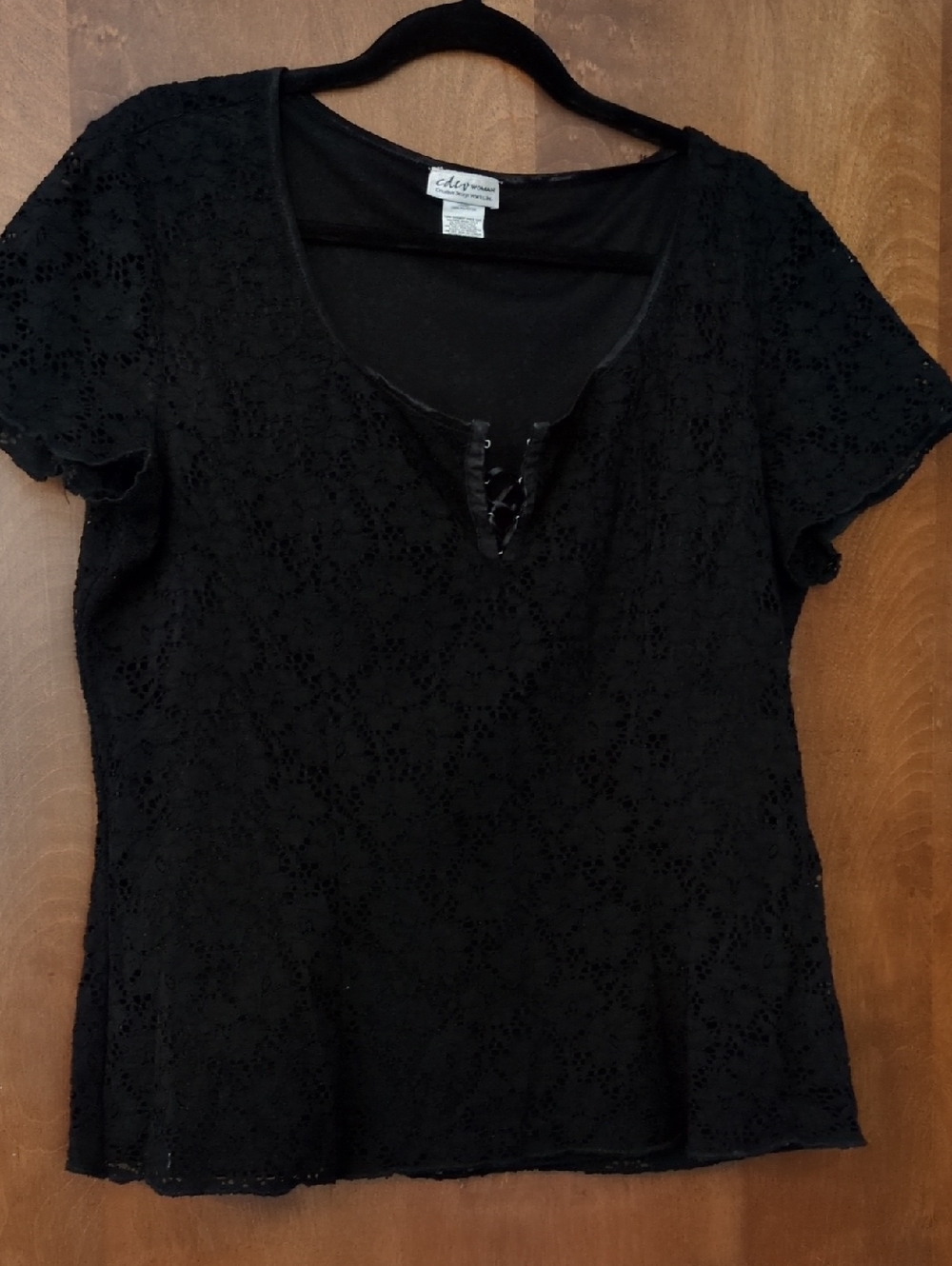 Black Lace Short Sleeve Women's Top